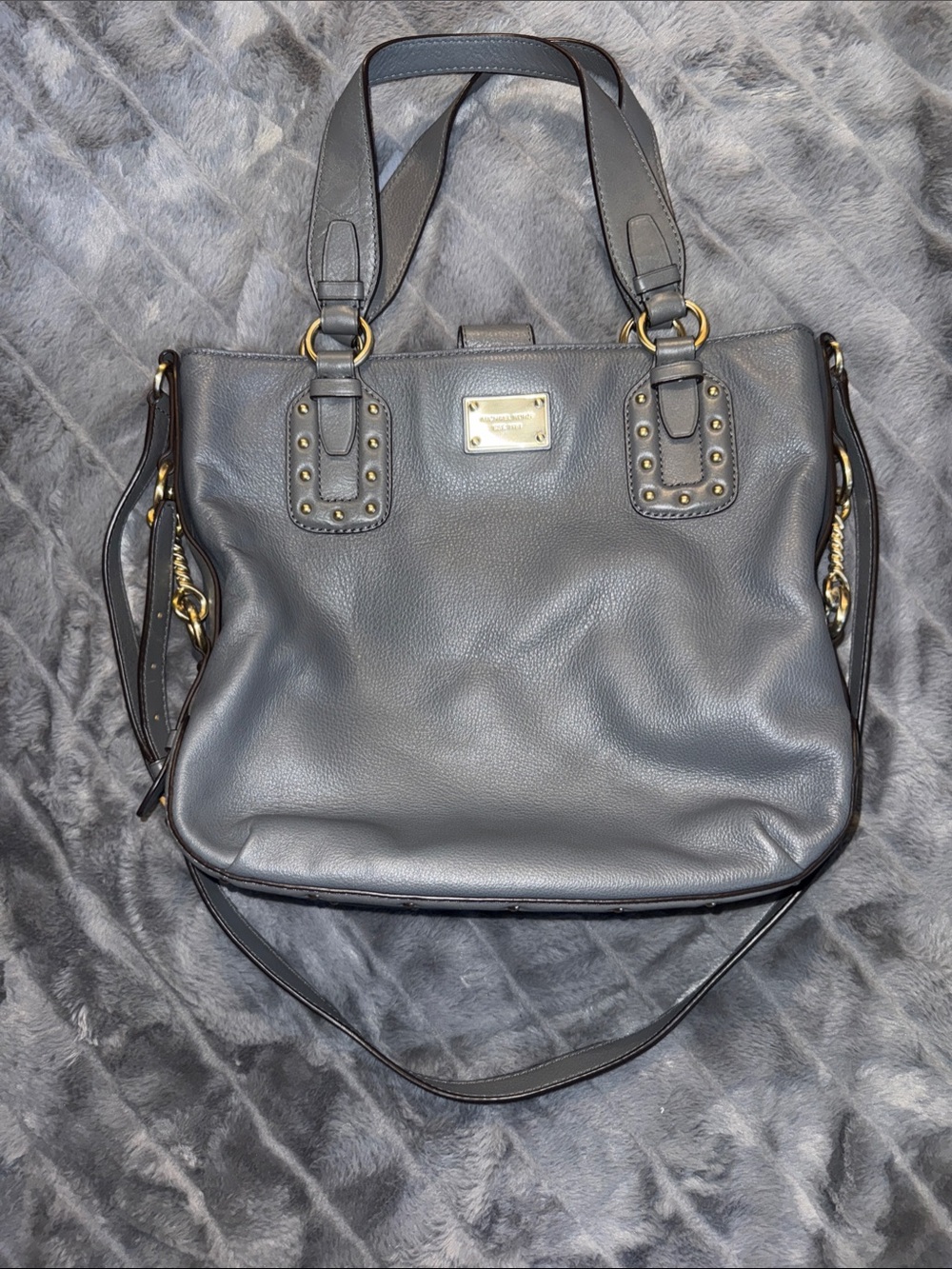 Michael Kors Gray Pebbled Leather Shoulder Bag with Gold Hardware